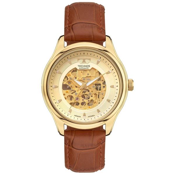 Relógio Technos Masculino Ref: 8n24aq/0x Automático Esqueleto Dourado