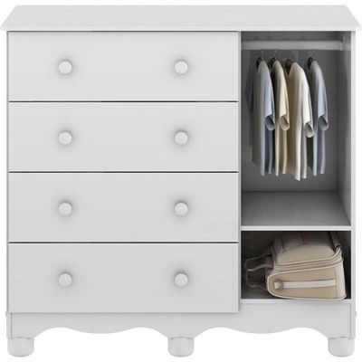 Comoda Infantil 1 Porta 4 Gavetas Tedy - Moveis Peroba Branco Brilho