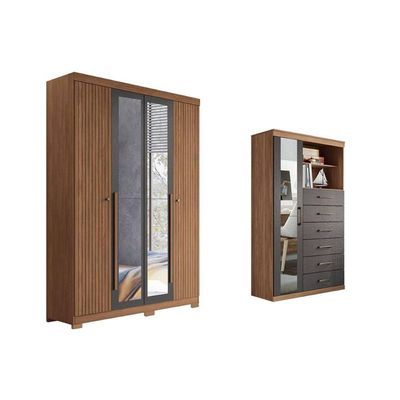 Guarda Roupa +cômoda Qc310 Jatobá/grafite - Santos Andirá