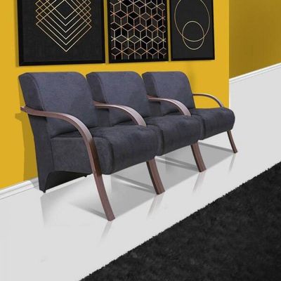 Kit 3 Poltronas Decorativas 1 Lugar Santa Tecido Grafite