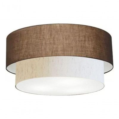 Plafon Duplo Cilíndrico Vivare Md-3062 Cúpula Em Tecido 45x40cm - Bivolt Café-linho-bege 127/220v