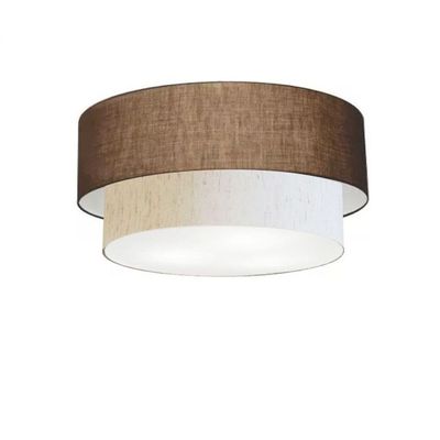 Plafon Duplo Cilíndrico Vivare Md-3062 Cúpula Em Tecido 45x40cm - Bivolt Café-linho-bege 127/220v