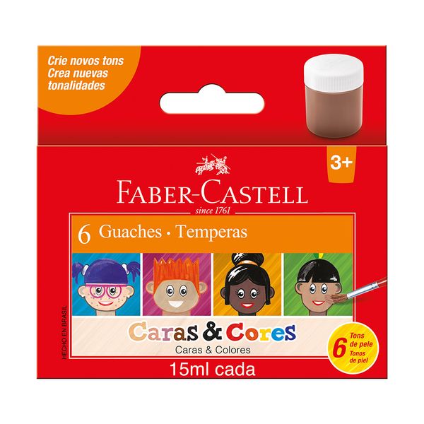 Tinta Guache Faber-Castell Lavável com 6 Cores 15ml Caras & Cores