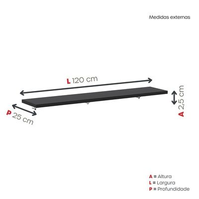 Prateleira De Parede 1200x250mm Preto