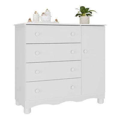 Cômoda Infantil 95cm 1 Porta E 4 Gavetas Dengo Multimóveis Mp4439 Branco Branco