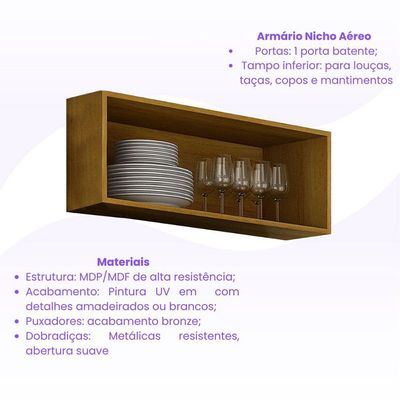 Nicho Aéreo Cozinha Athenas 1 Porta Espaçoso Mobilihouse Cinamomo/cinza Acetinado