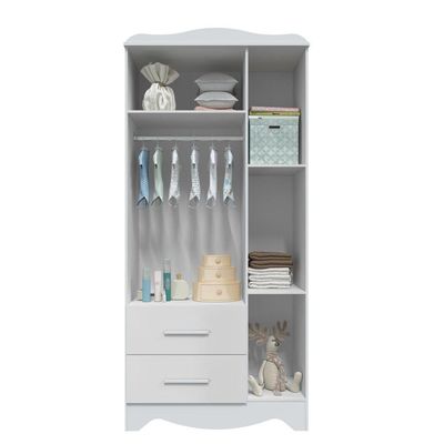 Armario Infantil 3 Portas 2 Gavetas Clara - Moveis Peroba Branco Brilho