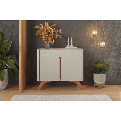 Buffet Aros 2 Portas Pés Madeira Maciça - Mavaular Off White-naturale