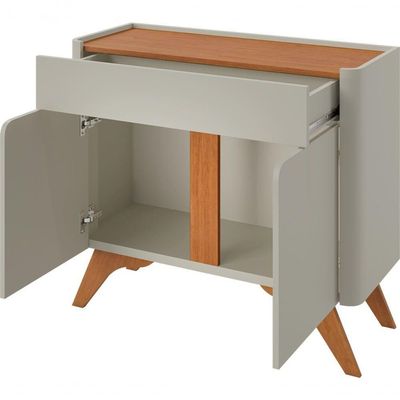 Buffet Aros 2 Portas Pés Madeira Maciça - Mavaular Off White-naturale
