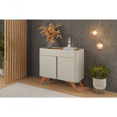Buffet Aros 2 Portas Pés Madeira Maciça - Mavaular Off White-naturale