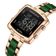Relógio Digital Feminino Fashion Design Simples Quadrado Em Aço Inoxidavel Rosa Verde