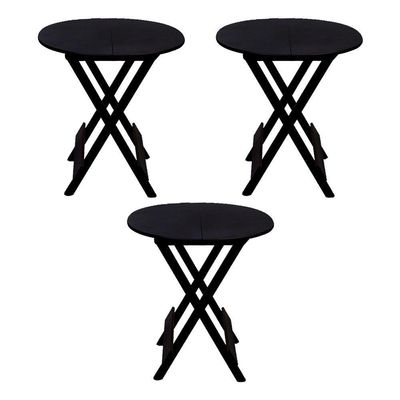 Kit 3 Mesas Redondas Dobráveis Em Madeira Maciça 70X70 Preto Ideal Para Bares E Restaurantes