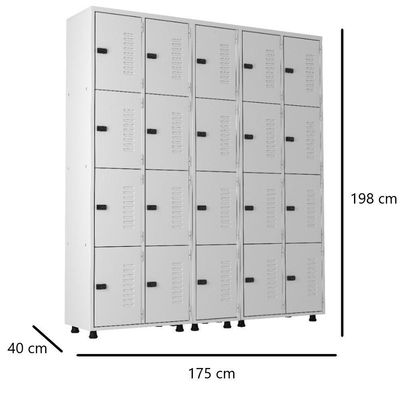Armário Roupeiro Aço 20 Portas Academia Guarda Volume Trinco Cinza