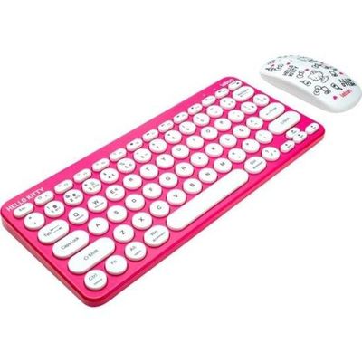 Kit Teclado E Mouse Sem Fio Letron Hello Kitty Rosa