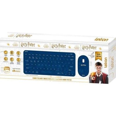 Kit Teclado E Mouse Sem Fio Letron Harry Potter Azul