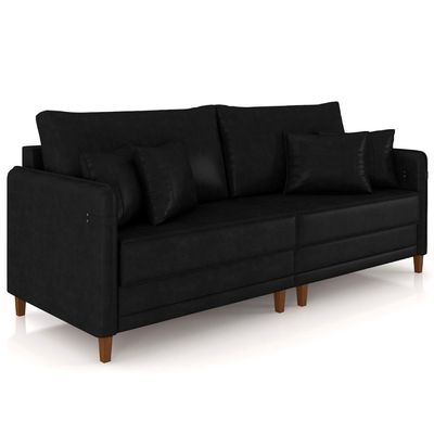 Sofá 2 Lugares Living 172cm Pé Madeira Zoe Sintético Preto Z08 - Mpozenato
