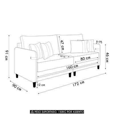 Sofá 2 Lugares Living 172cm Pé Madeira Zoe Sintético Preto Z08 - Mpozenato