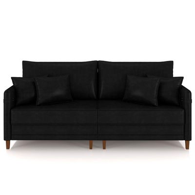 Sofá 2 Lugares Living 172cm Pé Madeira Zoe Sintético Preto Z08 - Mpozenato