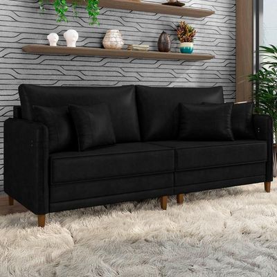 Sofá 2 Lugares Living 172cm Pé Madeira Zoe Sintético Preto Z08 - Mpozenato
