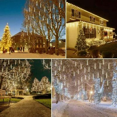 8 Tubos De Luz Led De 50cm Em Cascata De Iluminação Efeito Gelo Chuva Natal Branco Quente