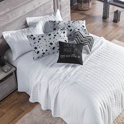 Kit Colcha Matelassê Percal 300 fios Basic Casal 07 Peças 100% Poliéster - Branco Ethnic