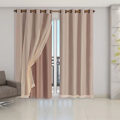 Cortina Blackout PVC com Tecido Voil 2,80 m x 2,30 m 100% Poliéster - Avelã