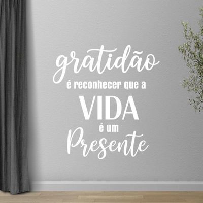 Adesivo Parede Gratidão Vida Presente Decorativo 65x70cm Branco Cor Branco