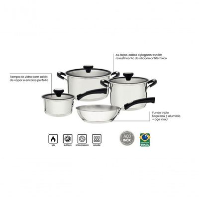 Jogo De Panelas Tramontina Solar Silicone Em Aço Inox 4 Peças