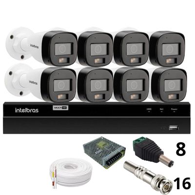 Kit 8 Câmeras Intelbras  Bullet 3220b Full Color Com Áudio Dvr Intelbras 1216-c Mhdx Com Acesso Remoto Sem Hd