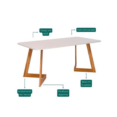 Conjunto de Mesa Retangular com Tampo de Vidro Caju e 6 Cadeiras Palmas Linho Marrom e Cinamomo
