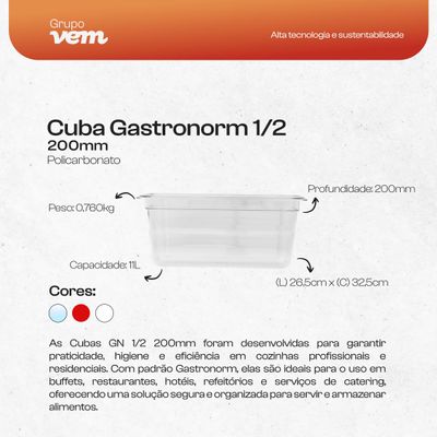 Cuba Gastronorm 1/2 200mm Translúcida em Polipropileno
