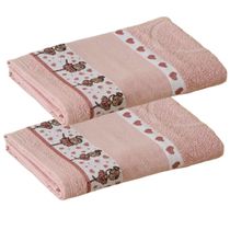 Kit ( 2 ) Toalha de Banho KazzaVip Infantil 100% Algodão Jacquard Barra para Bordar Funny Rosa