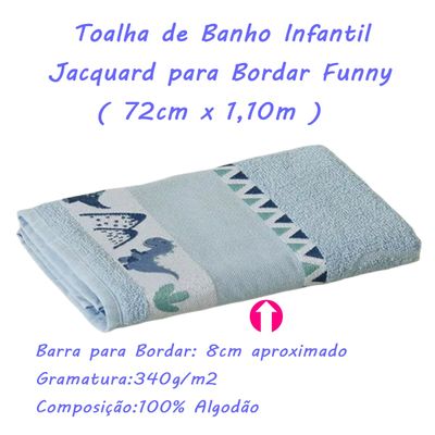 Toalha de Banho KazzaVip Infantil 100% Algodão Jacquard Barra para Bordar Funny Azul