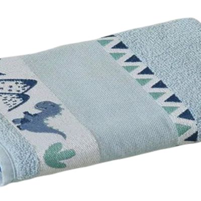 Kit ( 3 ) Toalha de Banho KazzaVip Infantil 100% Algodão Jacquard Barra para Bordar Funny Azul