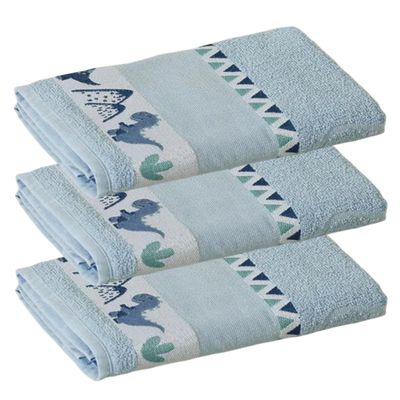 Kit ( 3 ) Toalha de Banho KazzaVip Infantil 100% Algodão Jacquard Barra para Bordar Funny Azul