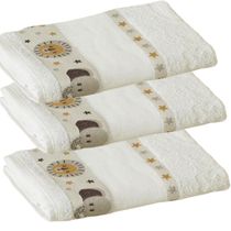 Kit ( 3 ) Toalha de Banho KazzaVip Infantil 100% Algodão Jacquard Barra para Bordar Funny Branco Off-White