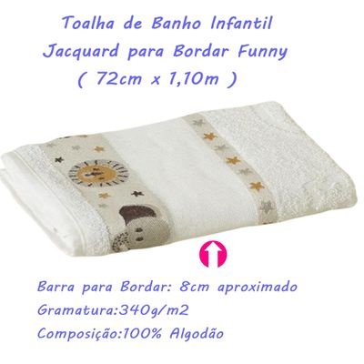 Kit ( 2 ) Toalha de Banho KazzaVip Infantil 100% Algodão Jacquard Barra para Bordar Funny Branco Off-White