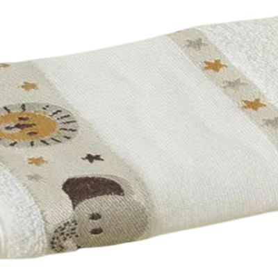 Kit ( 2 ) Toalha de Banho KazzaVip Infantil 100% Algodão Jacquard Barra para Bordar Funny Branco Off-White