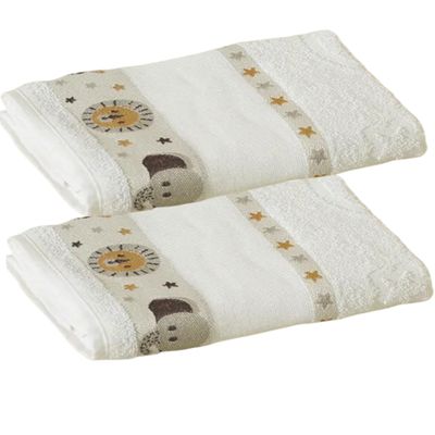 Kit ( 2 ) Toalha de Banho KazzaVip Infantil 100% Algodão Jacquard Barra para Bordar Funny Branco Off-White