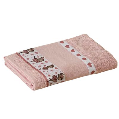 Kit ( 3 ) Toalha de Banho KazzaVip Infantil 100% Algodão Jacquard Barra para Bordar Funny Rosa