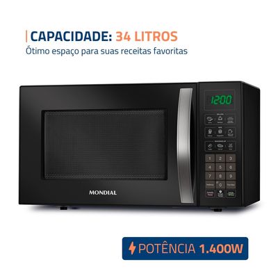 Micro-Ondas, Mondial, Preto, 1400W, 110V - MO-02-34-B