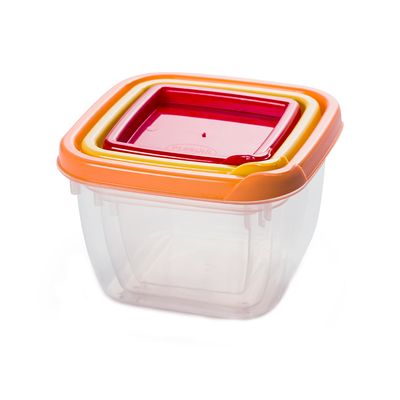 Conjunto de Potes Plásticos Plasútil Conect Quadrado com 3 Peças 130ml, 240ml, 430ml