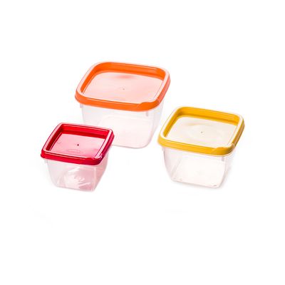 Conjunto de Potes Plásticos Plasútil Conect Quadrado com 3 Peças 130ml, 240ml, 430ml