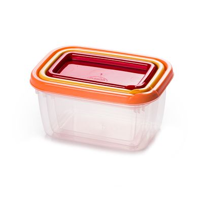 Conjunto de Potes Plásticos Plasútil Conect Retangular com 3 Peças 180ml, 370ml, 600ml