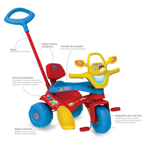 Triciclo Tonkinha Bandeirante Passeio e Pedal Vermelho