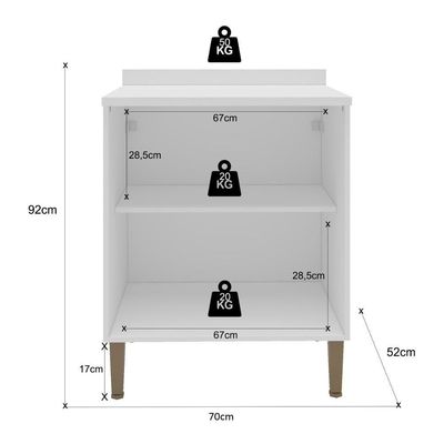 Balcão De Cozinha Americana Com Tampo 70cm 2 Portas Multimóveis Cr20485 Branco Branco