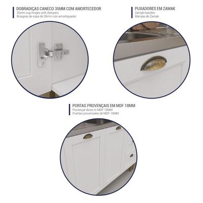 Balcão De Cozinha Americana Com Tampo 70cm 2 Portas Multimóveis Cr20485 Branco Branco