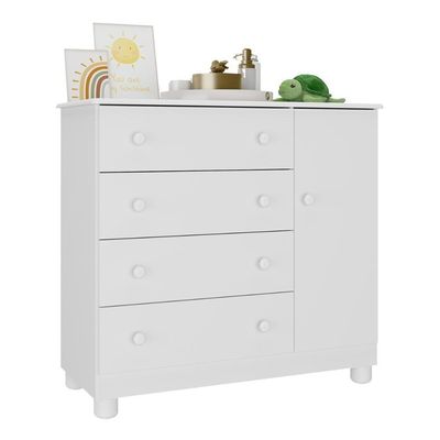Cômoda Infantil 95cm 1 Porta E 4 Gavetas Allegra Multimóveis Mp4444 Branco Branco