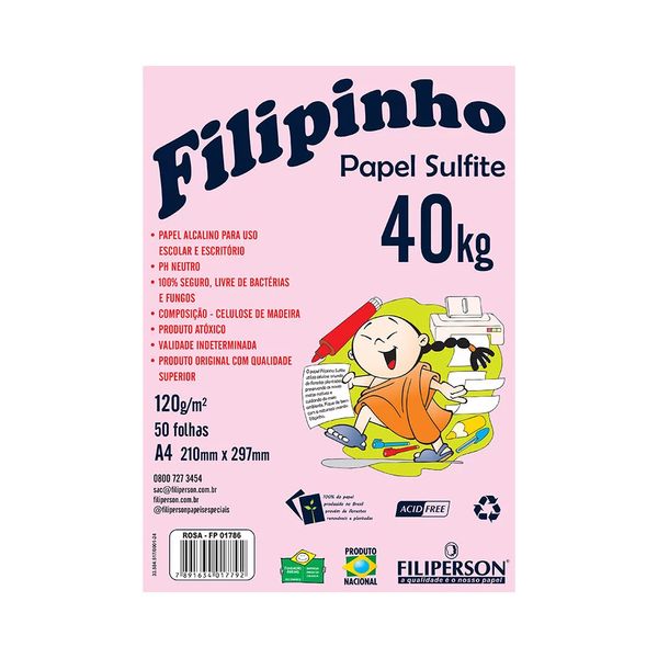 Papel Sulfite Filipinho A4 Rosa 120g com 50 Folhas Papel Sulfite Filipinho A4 Rosa 120g com 50 Folhas