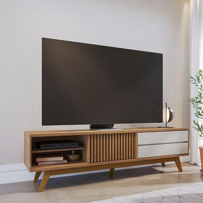Bancada Veneza 200cm 1 Porta De correr 2 Gavetas Telescópicas - Ssx Multicoisas Freijo/off White